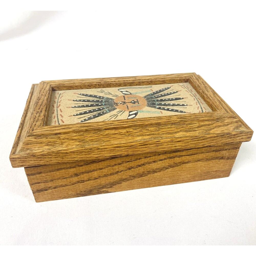 Authentic Navajo Handmade Sandpainting Trinket Box Signed by Artist